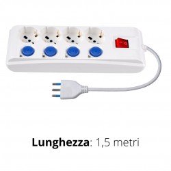 MULTIPRESA 4 PRESE BIVALENTI + SCHUKO CON 5 INTERRUTTORI CON CAVO