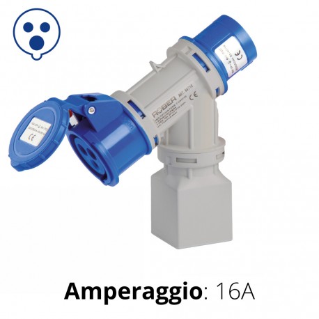 ADATTATORE INDUSTRIALE SPINA CEE CON UNA PRESA CEE BLU + PRESA SCHUKO-BIVALENTE